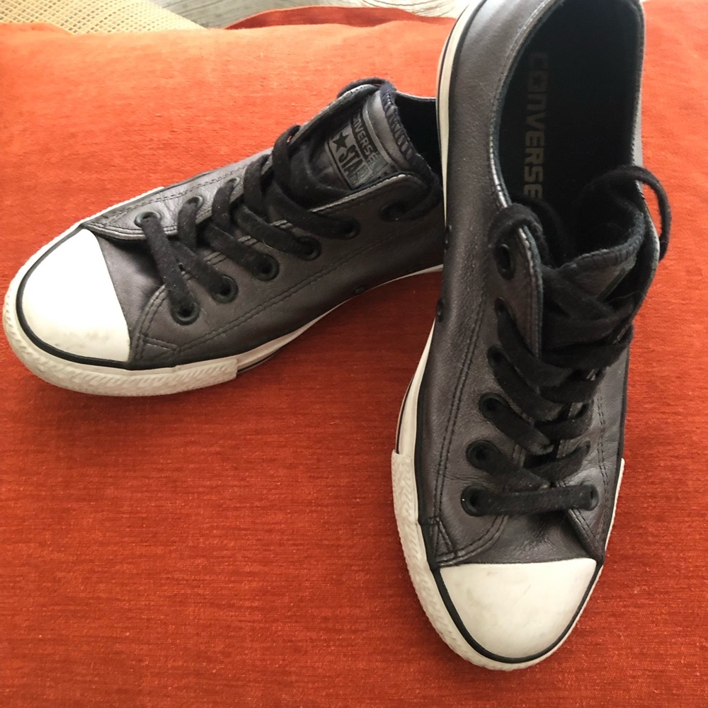 Converse Gun Metal Gray Leather Sneakers